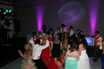 Since this older venue in Fort Smith, Arkansas, only had bright overhead lights, nothing was used during the Prom's dancing except the purple uplights.