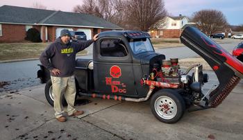 DJSean Hearn with his 1939 Rat Rod Truck about to head to the Chicken Rod Nationals on the square in Lincoln Arkansas.